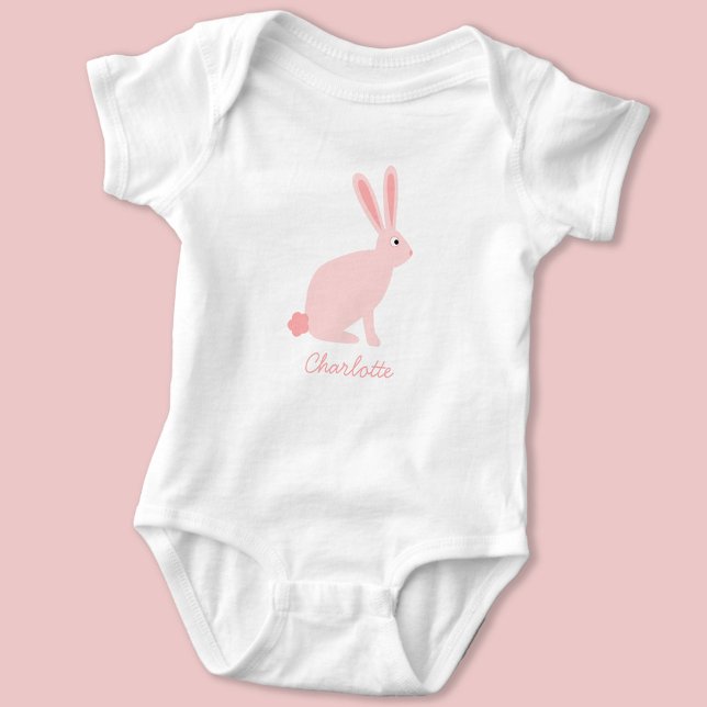 Cute Rosa Bunny Rabbit Personlig T Shirt (Cute bunny rabbit personalized name baby bodysuit)