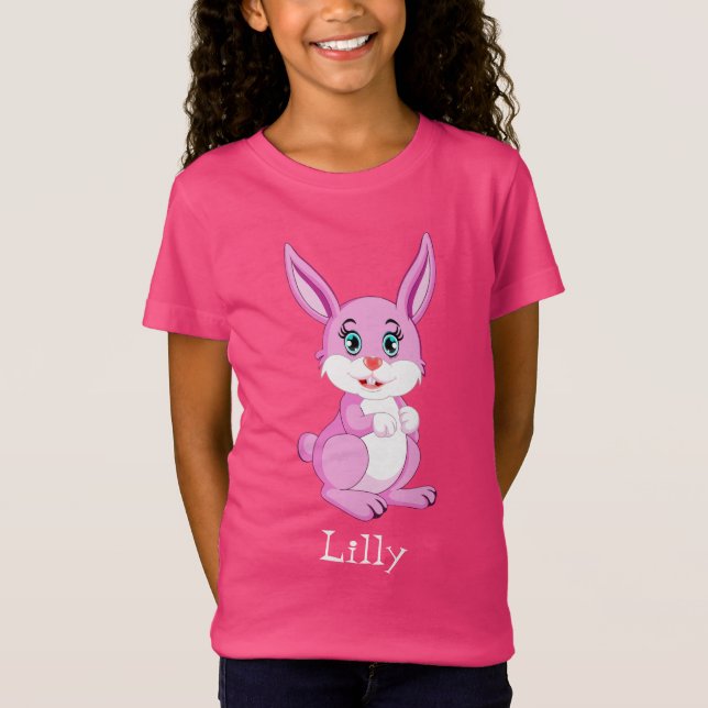 Cute Rosa Bunny Tecknad T-shirt (Framsida)