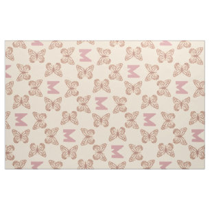 Cute Rosa Butterflies & Anpassningsbar Bold Monogr Tyg