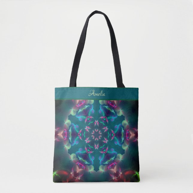 Cute Rosa Butterflies Luminous Kaleidoscope Namn Tygkasse (Framsida)