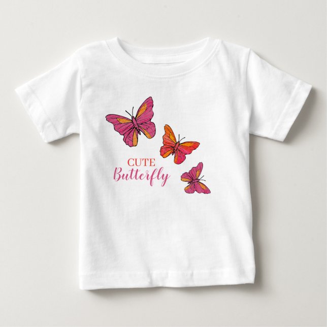 Cute Rosa Butterflies T Shirt (Framsida)