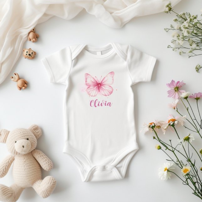 Cute Rosa Butterfly Baby Personlig Bodykostym T Shirt (Skapare uppladdad)