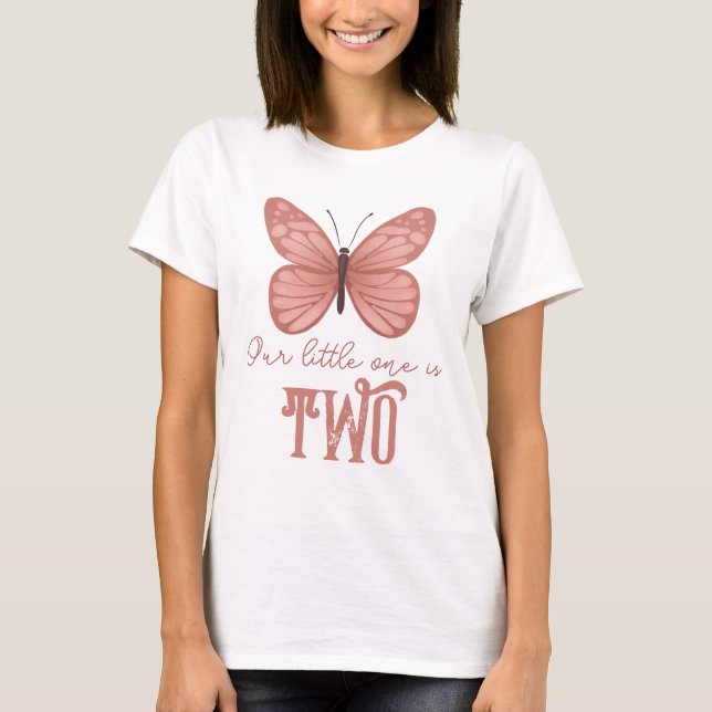 Cute Rosa Butterfly Barns födelsedag Parent T Shirt (Framsida)