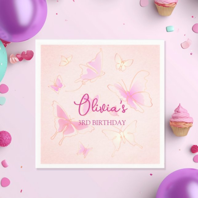 Cute Rosa Butterfly Flick kalas Napkin Pappersservett (Skapare uppladdad)