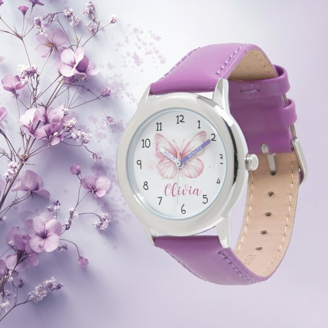 Cute Rosa Butterfly Girls Personlig Watch Armbandsur (Skapare uppladdad)