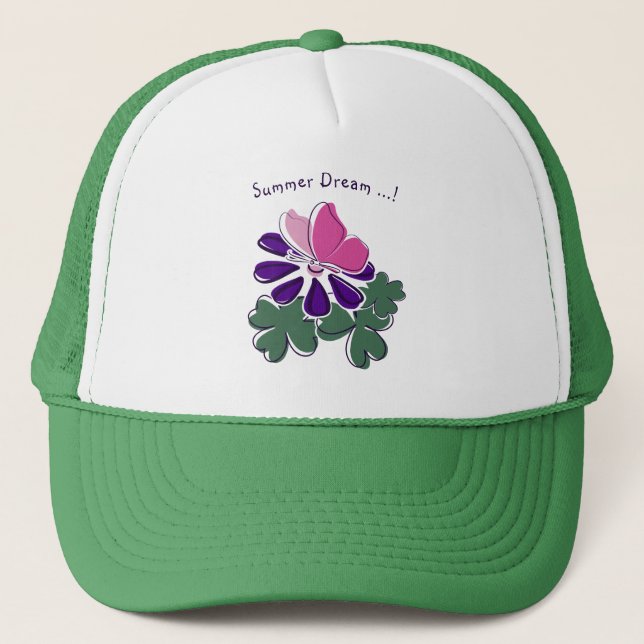 Cute Rosa Butterfly Lila Flower Doodle, sommar Keps (Framsida)