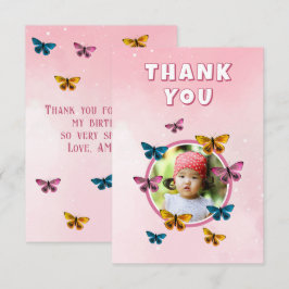 Cute Rosa Butterfly Mönster Birthday Photo Tack Kort