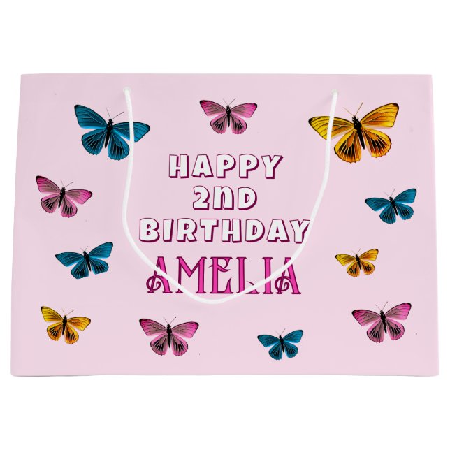 Cute Rosa Butterfly Mönster Girl Grattis på födels (Framsidan)