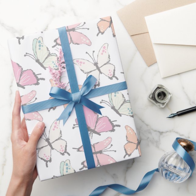 Cute Rosa Butterfly Mönster Presentpapper (Gifting)