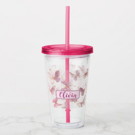 Cute Rosa Butterfly Personlig Acrylic Tumbler Take Away Mugg