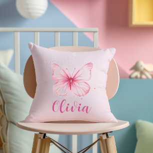 Cute Rosa Butterfly Personlig Girls Cushion Kudde