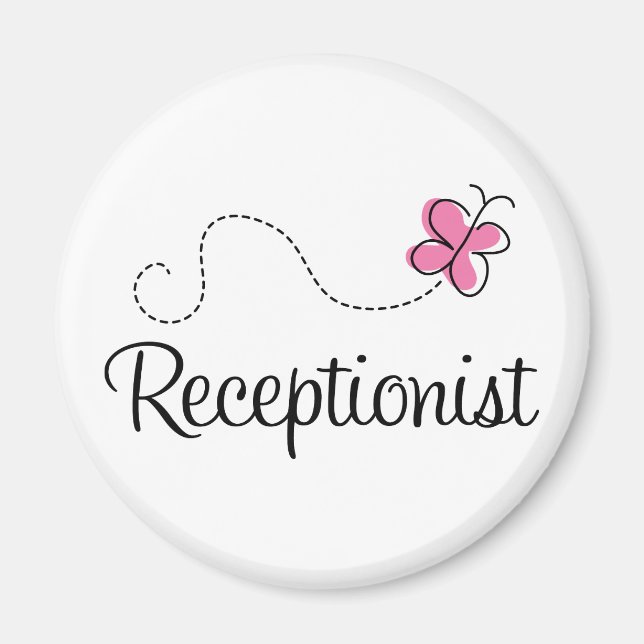 Cute Rosa Butterfly Receptionist Magnet (Framsidan)