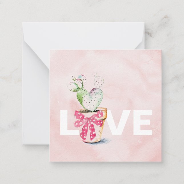 Cute Rosa Cactus Valentines day Anteckningskort (Framsida)