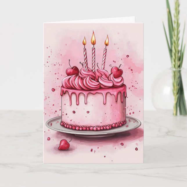 Cute Rosa Cake Birthday Helgkort (Framsida)