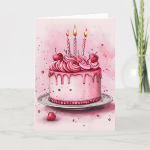 Cute Rosa Cake Birthday Helgkort
