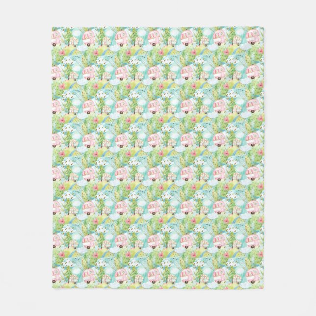 Cute Rosa Camper Camping Blanket Fleecefilt (Framsidan)
