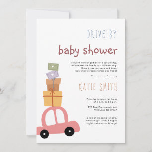 Cute Rosa Car med gifts-enhet för babyskor Inbjudningar