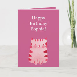 Cute Rosa Cat Birthday Kort