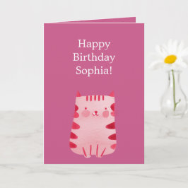 Cute Rosa Cat Birthday Kort