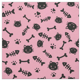 Cute Rosa Cat Bones Fish Tass Mönster Tyg