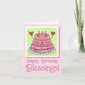 Cute Rosa Cat Cake Grattis på födelsedagen Blesses Kort