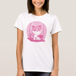 Cute Rosa Cat Coffee, Kitten Swing Caffeine Drink T Shirt