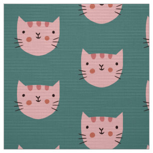 Cute Rosa Cat Grönt Mönster Tyg