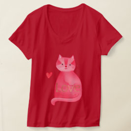 Cute Rosa Cat Heart Guld Kärlek T Shirt