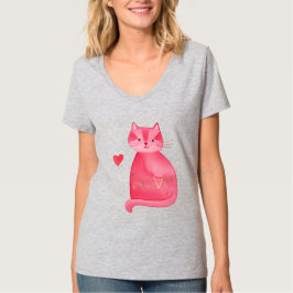 Cute Rosa Cat Heart Guld Kärlek T Shirt