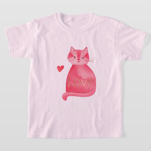 Cute Rosa Cat Heart Guld Kärlek T Shirt