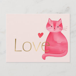 Cute Rosa Cat Hearts Guld Kärlek Vykort