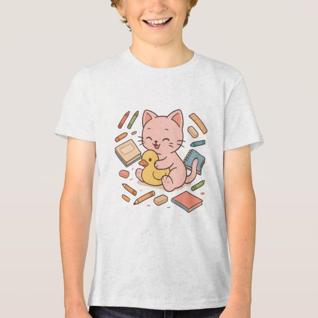 Cute Rosa Cat med Rubber Anka Art T Shirt (Framsida)
