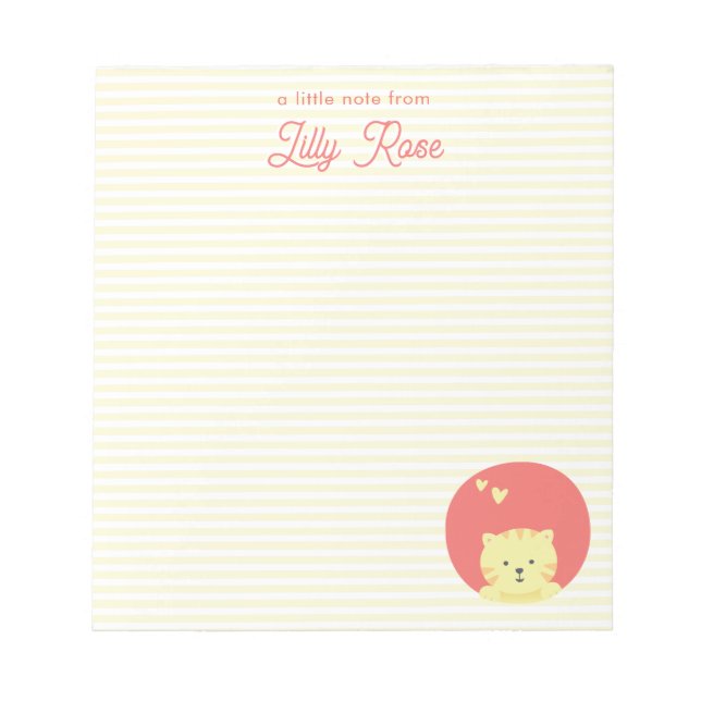 Cute Rosa Cat Personlig Gult Stripe Girls Anteckningsblock (Framsida)
