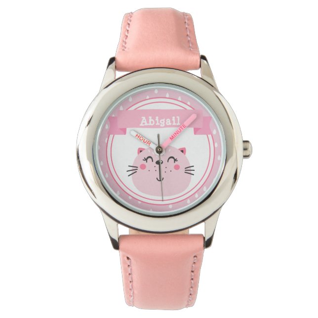Cute Rosa Cat - Personlig Kids Armbandsur (Framsida)