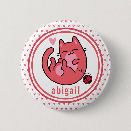 Cute Rosa Cat | Personlig Kids Knapp