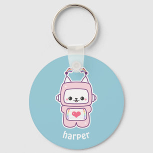 Cute Rosa Cat Robot Nyckelring