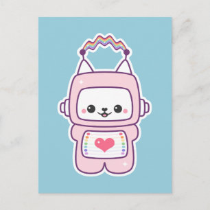 Cute Rosa Cat Robot Vykort