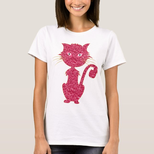 Cute Rosa Cat with Rosa Ögon Girly Mode Artwork T Shirt (Framsida)
