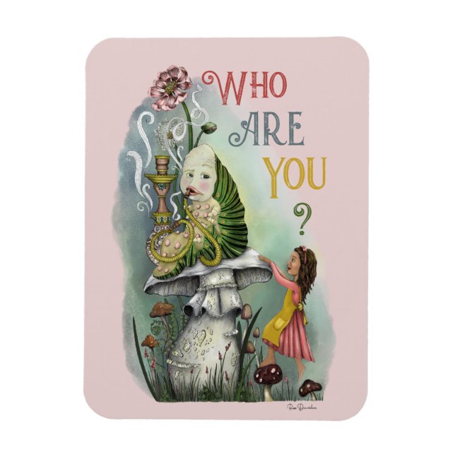 Cute Rosa Caterpelare i Alice i Wonderland Art Magnet (Vertikal)