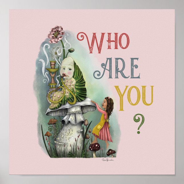Cute Rosa Caterpelare i Alice i Wonderland Art Poster (Framsidan)