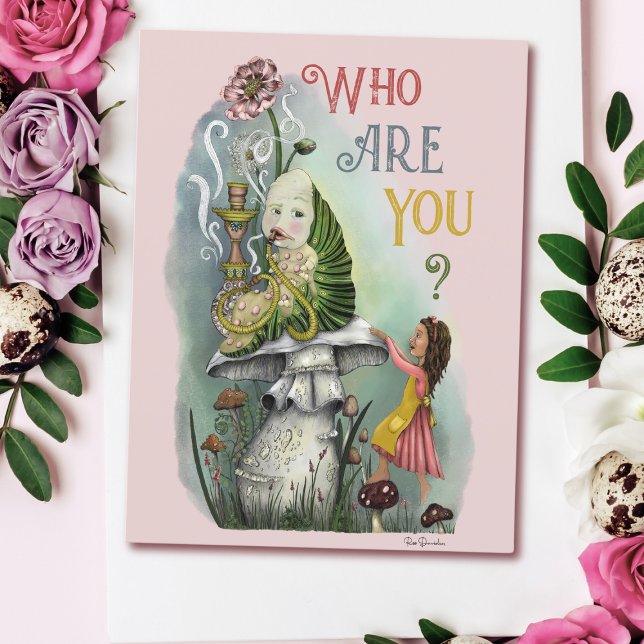 Cute Rosa Caterpelare i Alice i Wonderland Art Vykort (Skapare uppladdad)