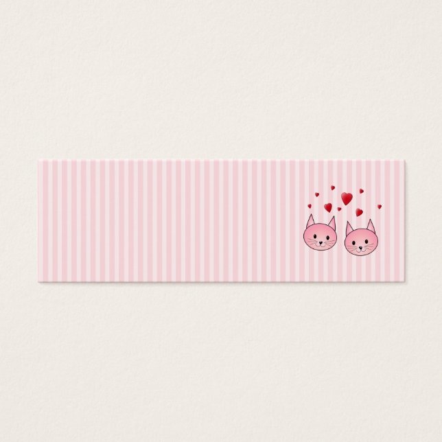 Cute Rosa Cats, med Red Kärlek Hearts. Litet Visitkort (Framsidan)