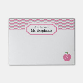 Cute Rosa Chevron Apple Monogrammed Teacher Note Post-it Block
