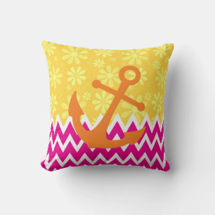 Cute Rosa Chevrons with Girly Orange Anchor Kudde