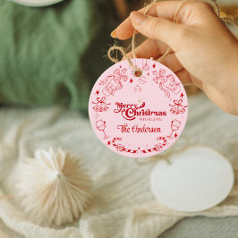 Cute rosa christmas doodle anpassningsbar namn gåvor etiketter