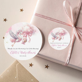 Cute Rosa Cloud Stork Flicka Shower Sticker Runt Klistermärke