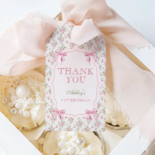 Cute Rosa Coquette Bow 1:a födelsedagen Presentetikett