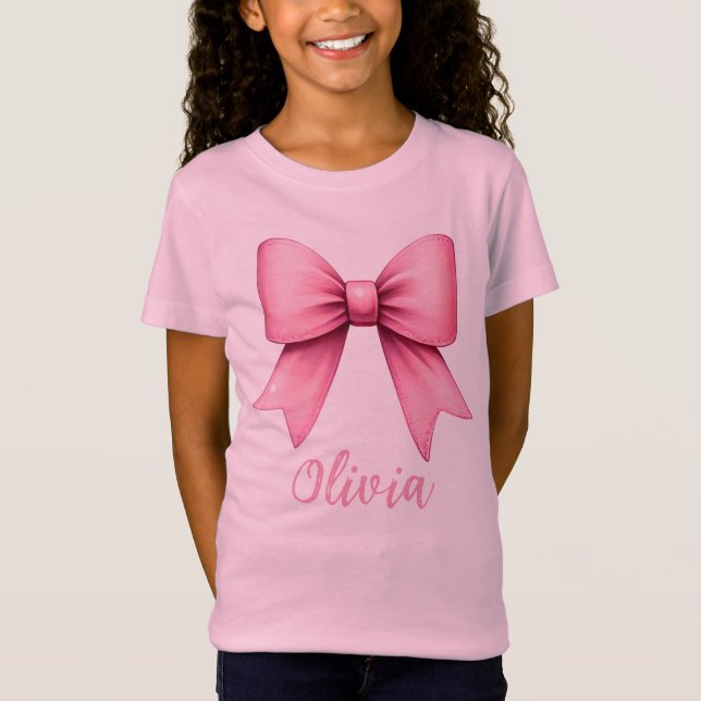 Cute Rosa Coquette Bow Aesthetic girly T Shirt (Framsida)