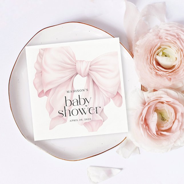 Cute Rosa Coquette Bow Girl Baby Shower Pappersservett (Skapare uppladdad)