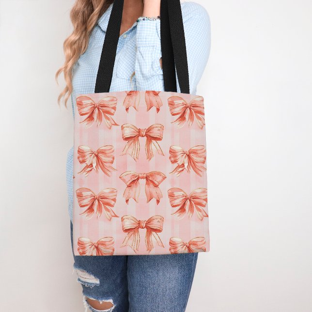 Cute Rosa Coquette Bow Grandma Chic Tote Bag Tygkasse (Skapare uppladdad)